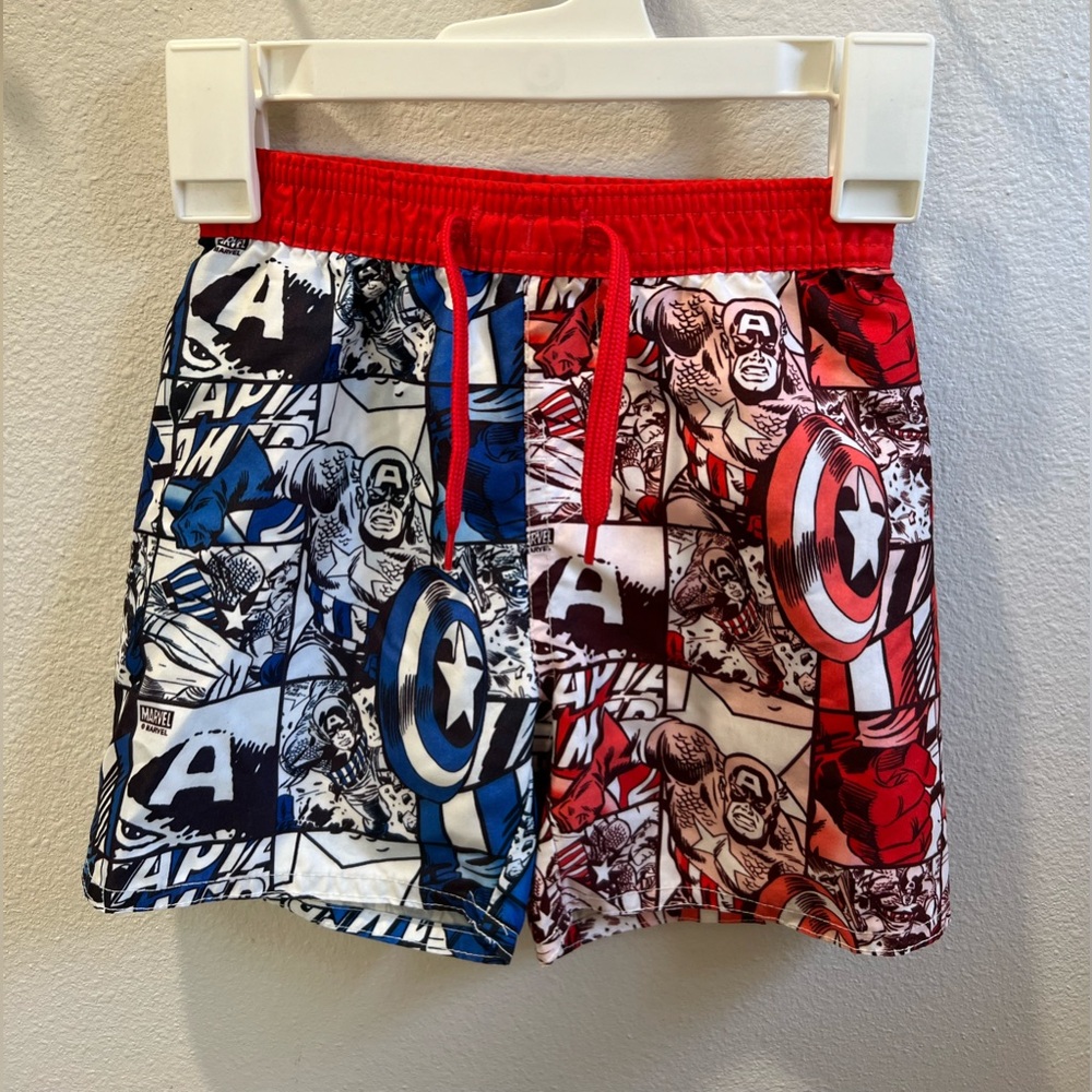 Marvel Captain‎ America, baby boy, swimming trunks size 18 to 24 months.